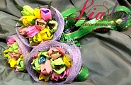Букеты из конфет по 15 цветков с тиле "тюльпан", изготавливаем под заказ