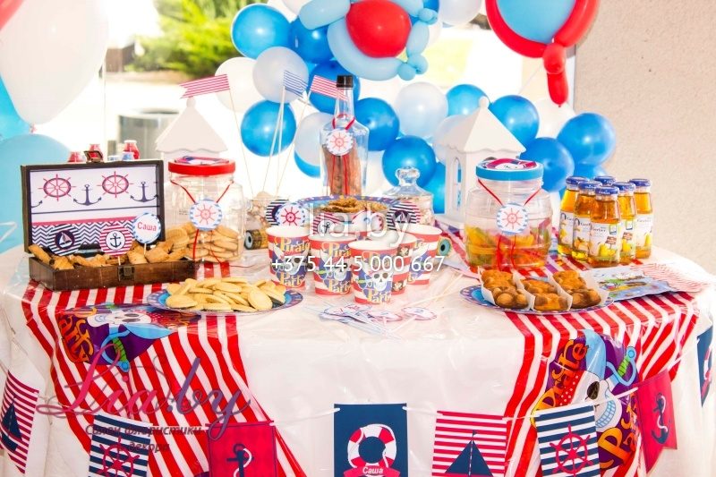 Candy bar в морском стиле на детский день рождения, изготовление флажков, растяжек, колпаков, тематической атрибутики в стиле Пират