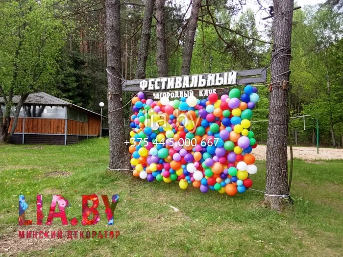 стена из разноразмерных разноцветных латексных шаров 3 на 2,5 метра