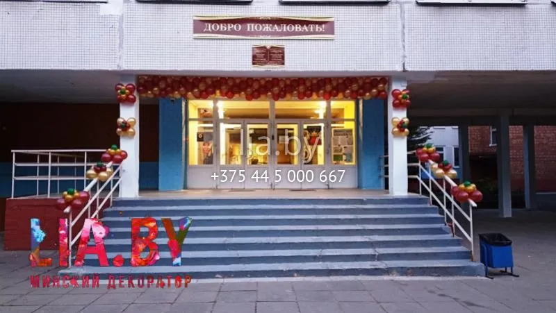 Шары на крыльцо школы, гирлянда из шаров