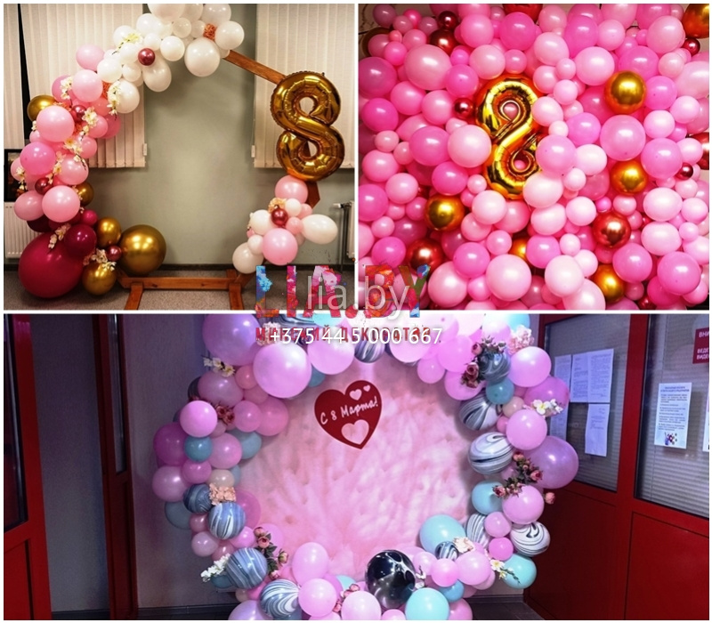 фотозоны с шарами на 8 марта в розовых оттенках