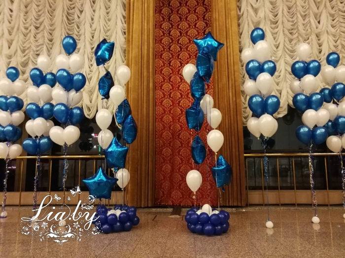 Шары с гелием, фонтаны из шаров (синие и белые)
