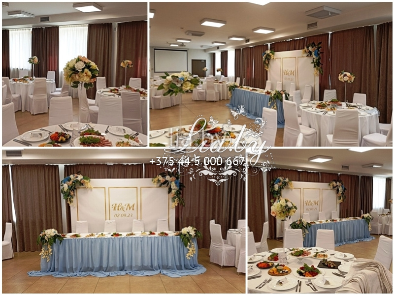 Украшение свадьбы в пастельно-голубом цвете