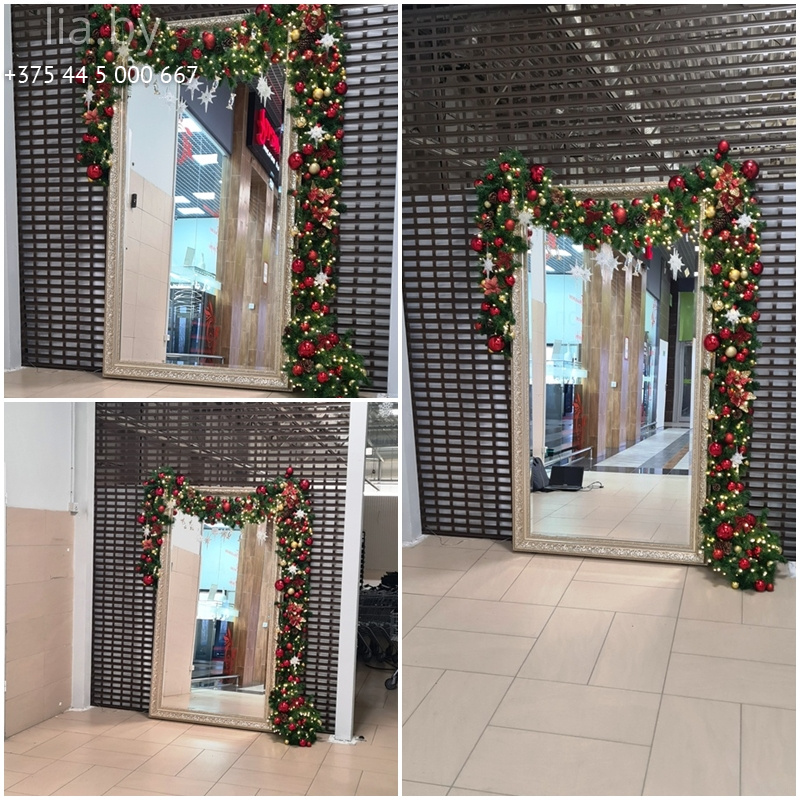 фотозона с зеркалом и хвойным венком