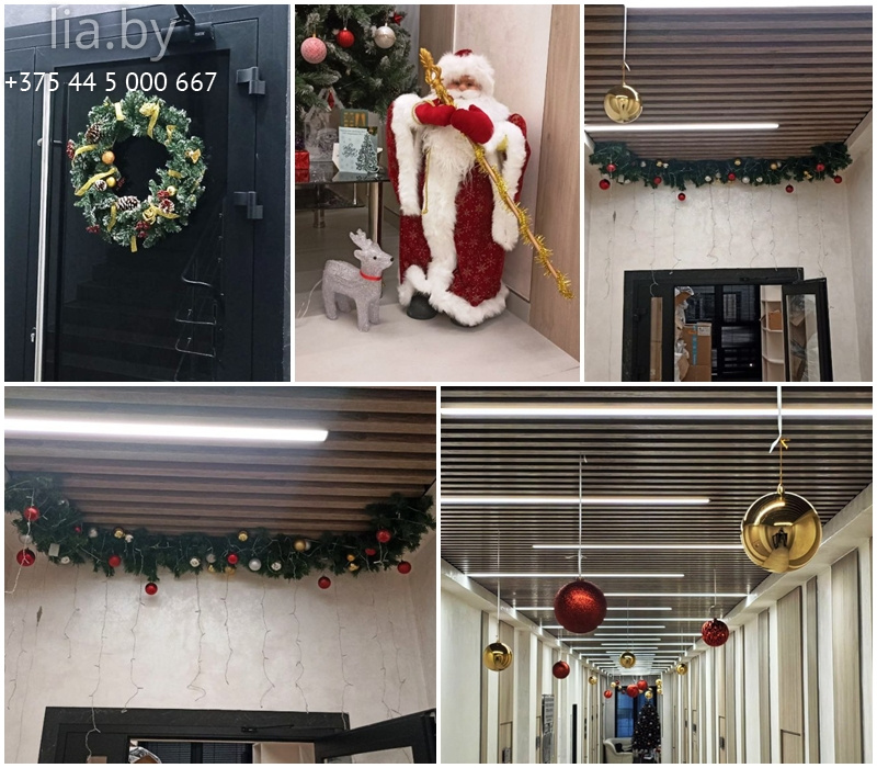 украшение офиса к новому году хвоей и игрушками