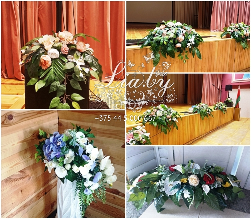 Цветочные букеты в вазах и вазонах для украшения на различные цели