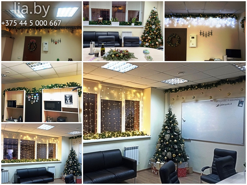 оформление офисного помещения к новому году хвоей и светом