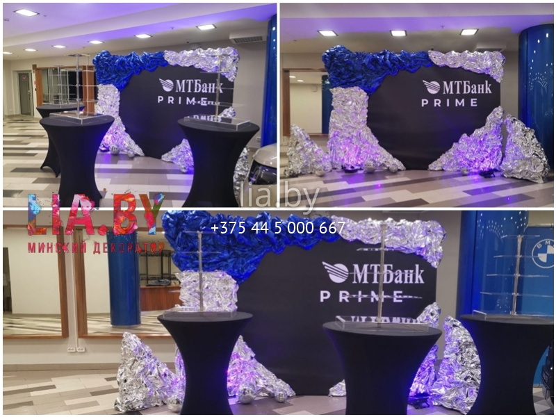 Модная фотозона с блестящим жатым материалом (полисилк)