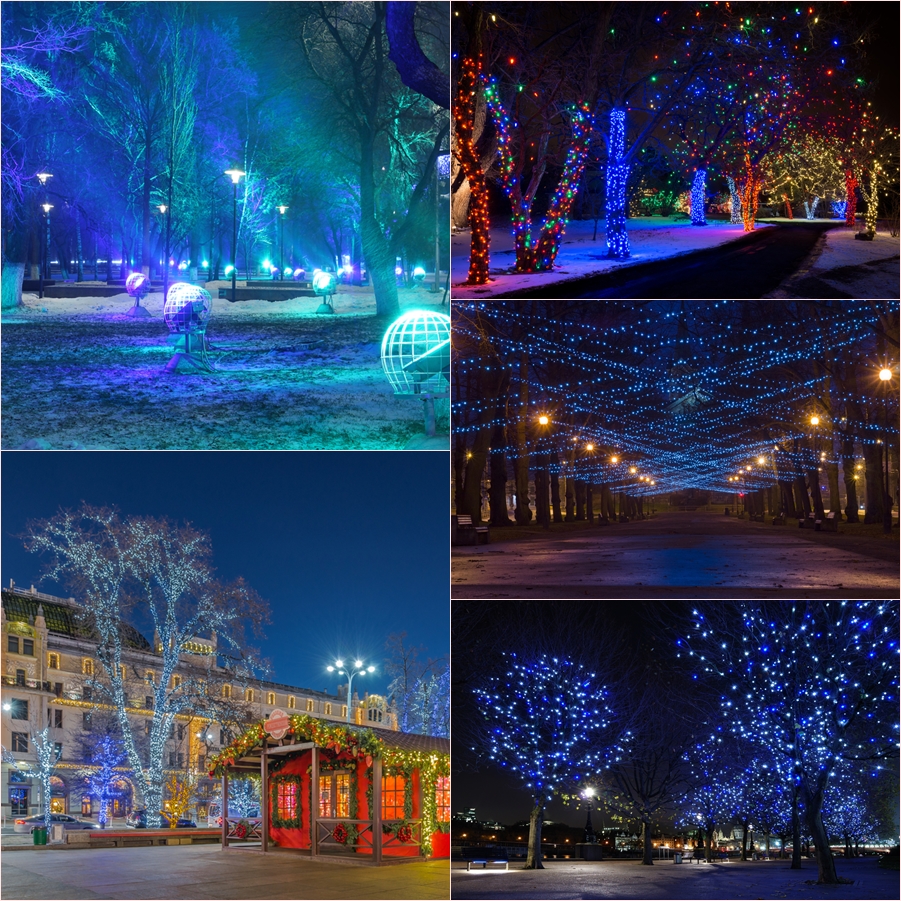 Световое оформление парков и улиц городов к новому году и рождеству 2017