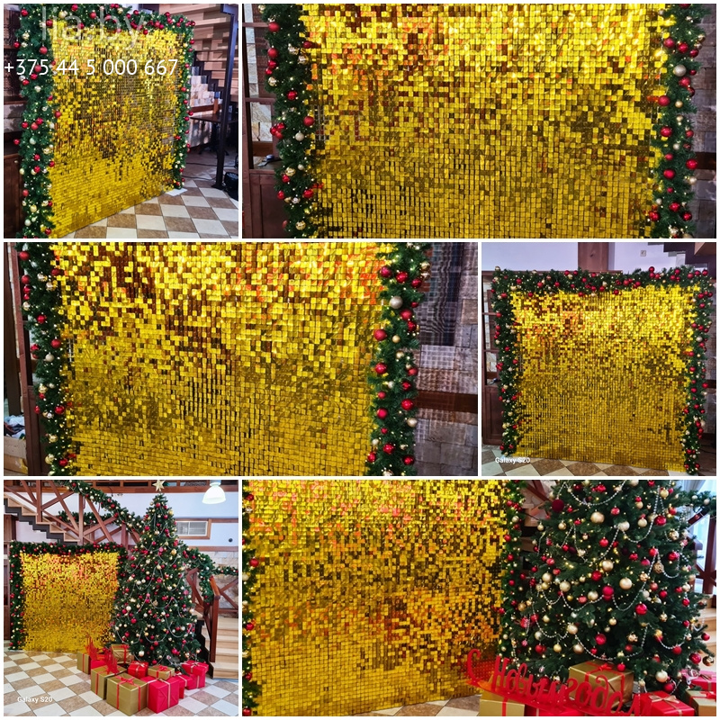 пайеточная золотая фотозона с хвойным обрамлением