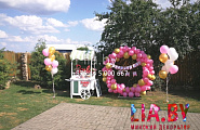 Украшение банкета и фотозоны во дворе усадьбы Дубки на крестины девочки (оформление в розовом цвете, кэнди бар)