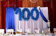 Украшение зала на 100 летний юбилей: ширма, цветы, шары