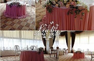 одборка фото по украшению нежно-розового стола для молодых на свадьбу