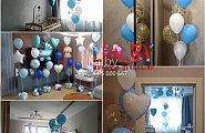 Голубые и белые шары для оформления жилья на выписку из роддома (мальчик)