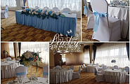Нежно-голубое убранство свадебного банкета