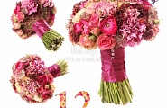 Поистине шикарный нежно-розовый букет невесты состоящий из: роза, кустовая роза, ранункулюс, диантус (гвоздика), астранция, скиммия №12