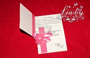 Пригласительная открытка на свадьбу с большим розовым атласным бантом